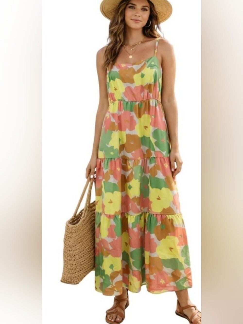 Social Sanctuary Boho Floral Tiered Maxi Dress in Multi Colors NWT